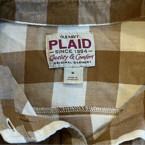 Old Navy Plaid Button Down Shirt Brown White Size Medium - Picture 5 of 6